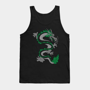 Japanese Dragon; Green Asian Dragon; Asian Tattoo Inspired Retro 80s Style Tank Top